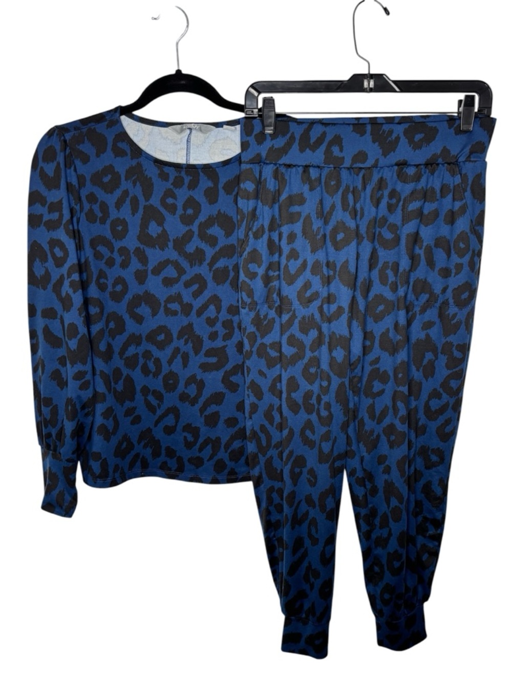 G by Giuliana G-Knit Midnight Leopard Set 2 Piece Pajamas Loungewear Athleisure
